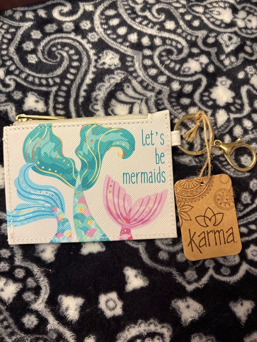 Karma Mermaid Tail Coin/Card Holder in Aqua, Teal & Pink
